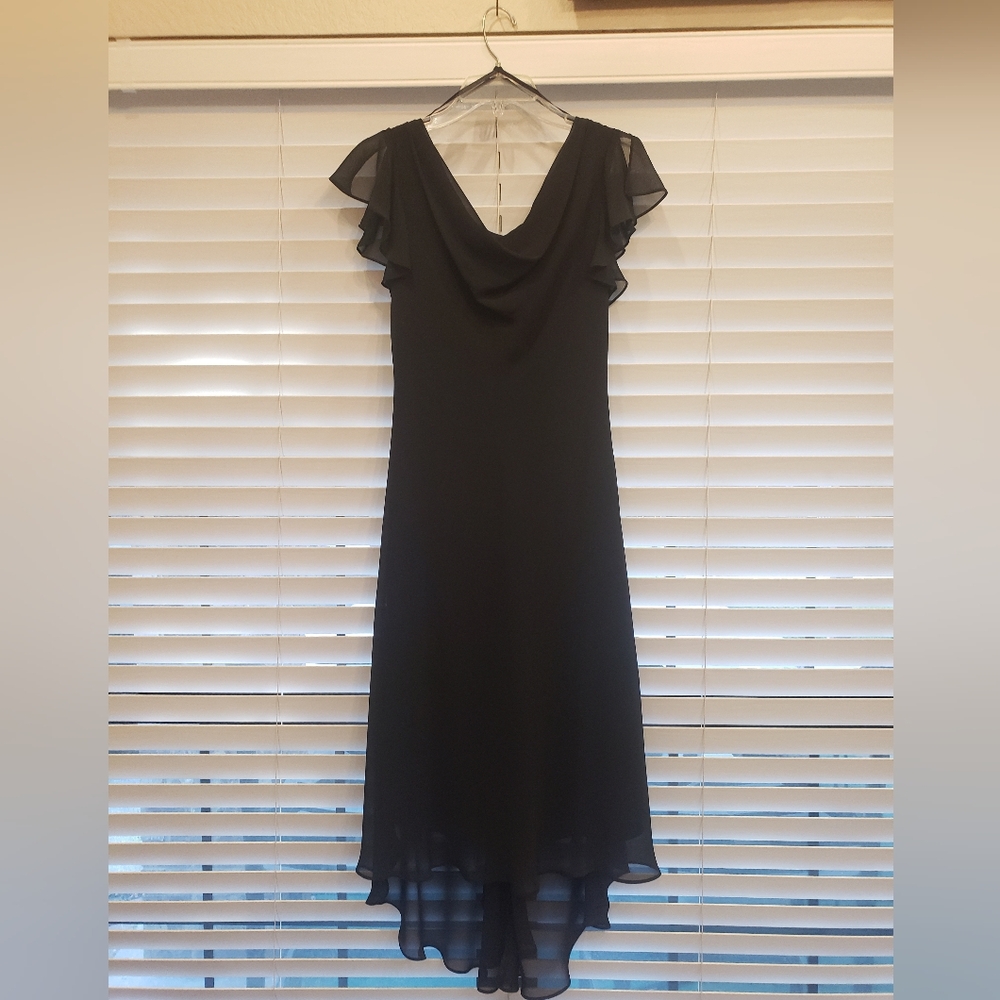 Dressbarn Black High Low Dress with Flutter Sleeves With Rhinestone Detail